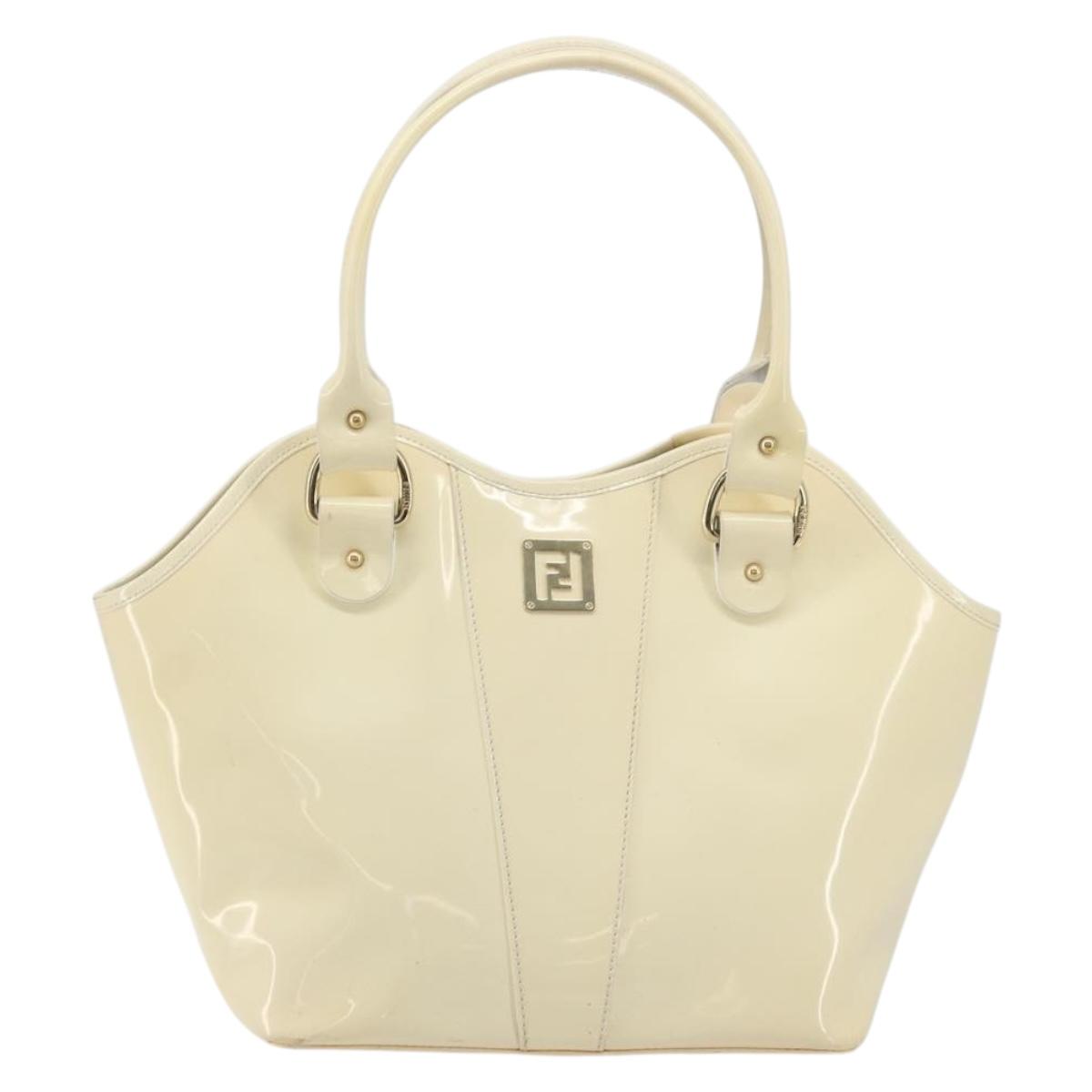 FENDI Hand Bag Patent leather Ivory Gold Auth BA12442A