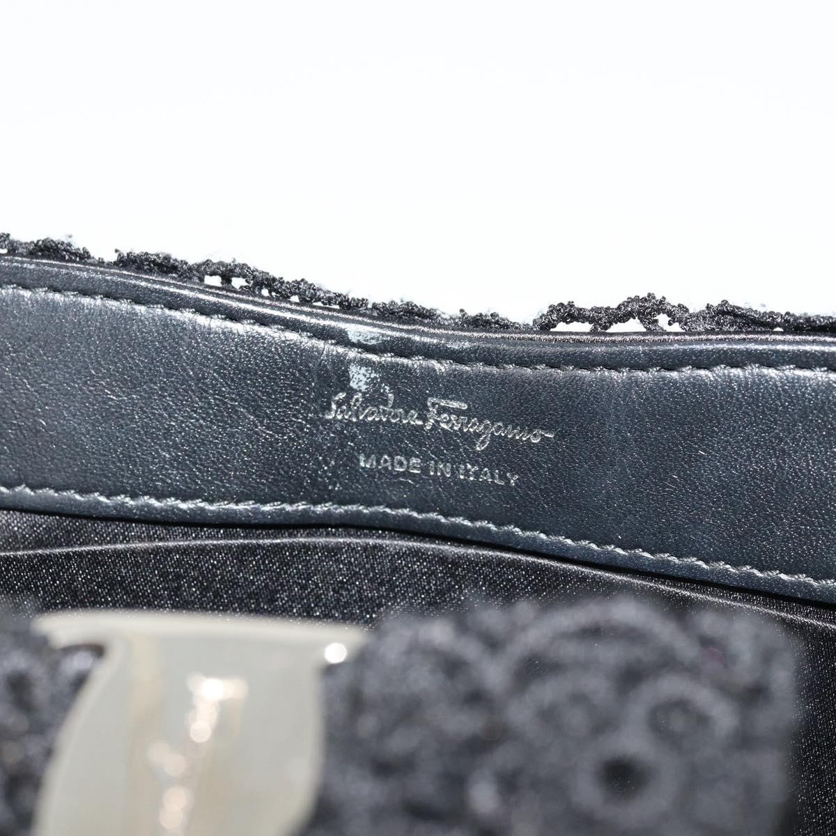 Salvatore Ferragamo Vara ribbon Chain Hand Bag Canvas Black Silver Auth BA12444A