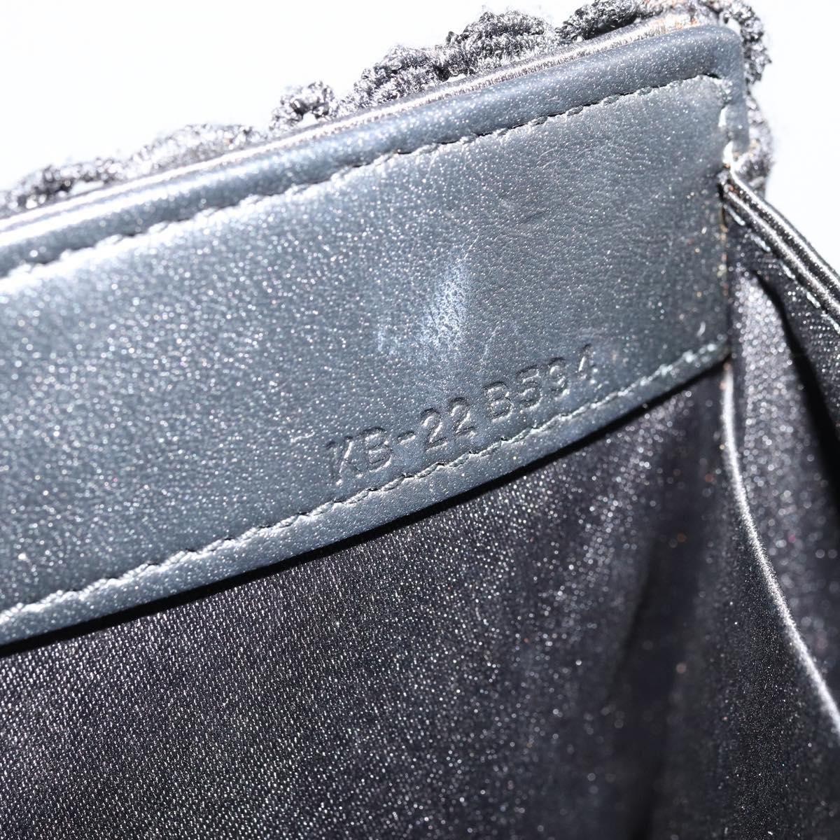 Salvatore Ferragamo Vara ribbon Chain Hand Bag Canvas Black Silver Auth BA12444A