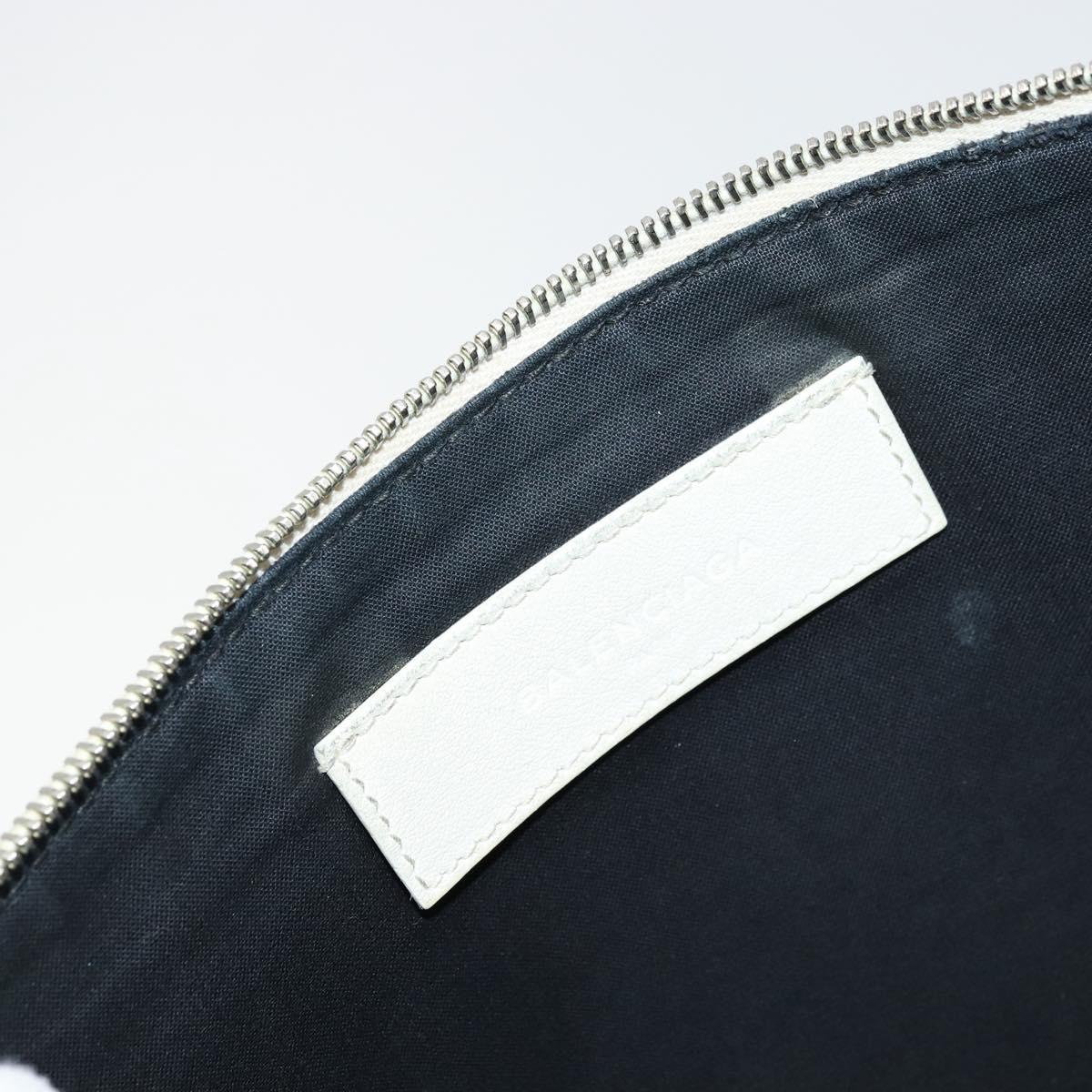 BALENCIAGA Clutch Bag Leather White Silver 485110 Auth BA12446