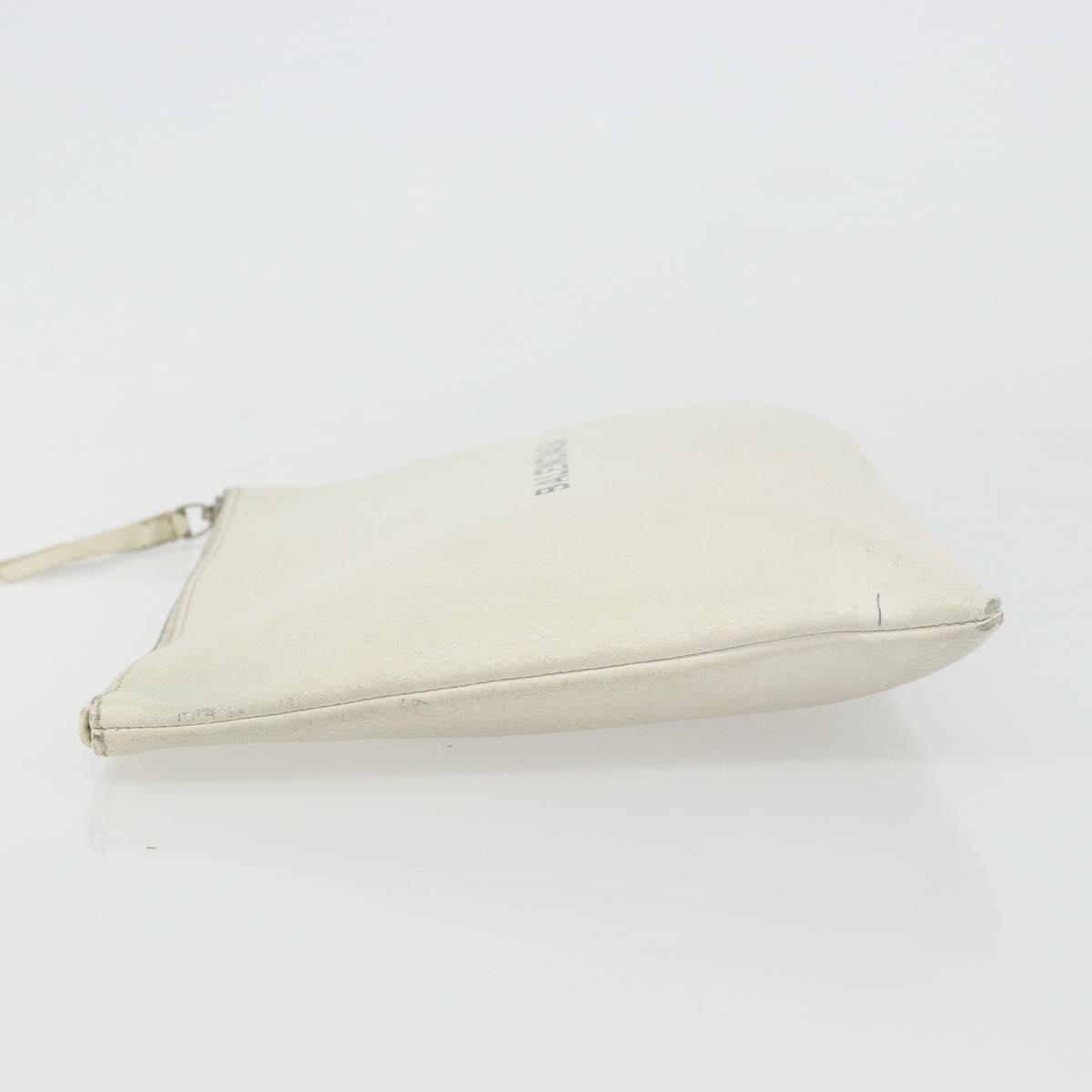 BALENCIAGA Clutch Bag Leather White Silver 485110 Auth BA12446
