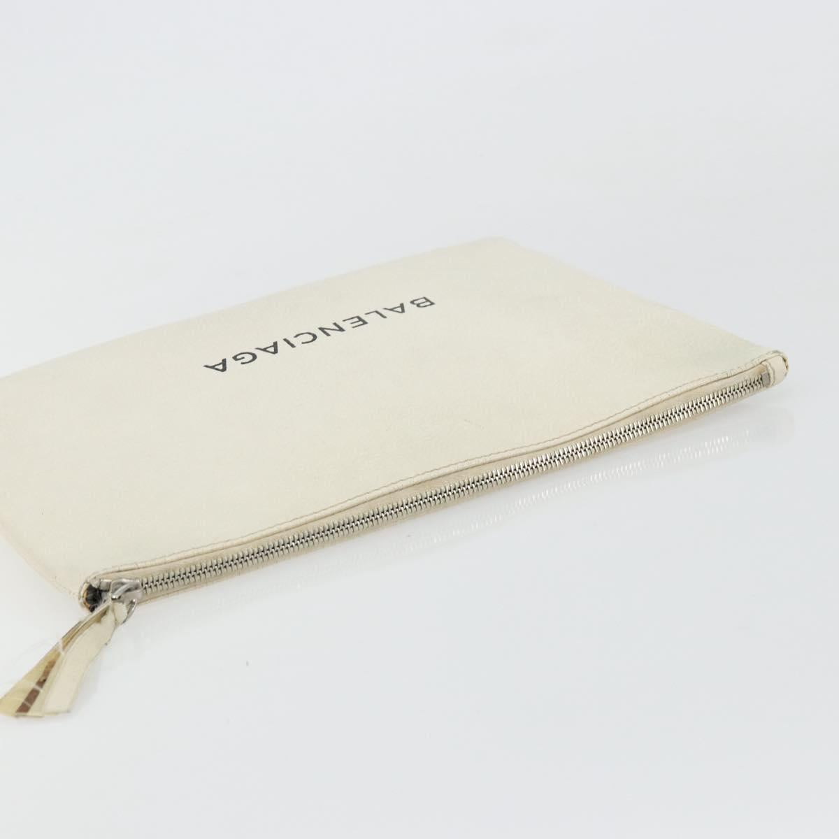 BALENCIAGA Clutch Bag Leather White Silver 485110 Auth BA12446