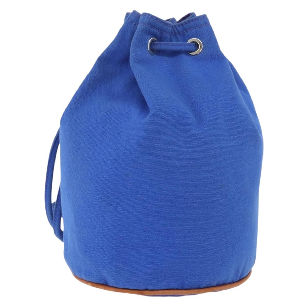 HERMES Purse Shoulder Bag Canvas Blue Silver Auth BA12448A