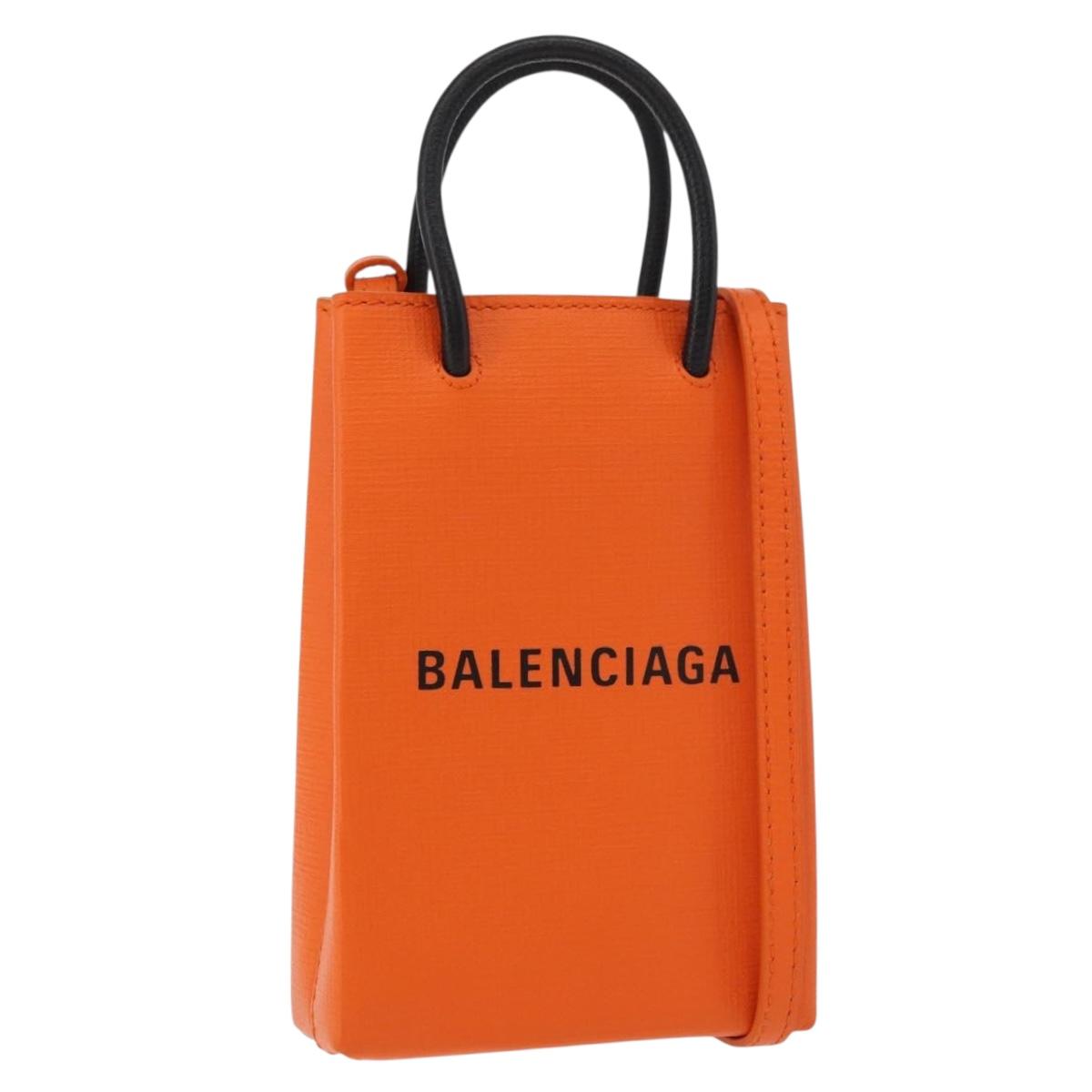 BALENCIAGA Shopping Phone Holder Bag Leather Orange 593826 Auth BA12449A