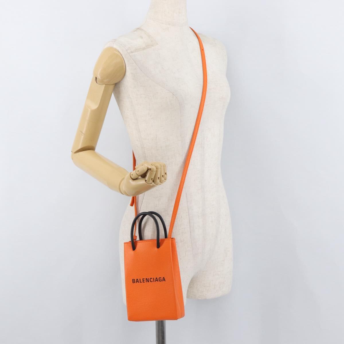 BALENCIAGA Shopping Phone Holder Bag Leather Orange 593826 Auth BA12449A