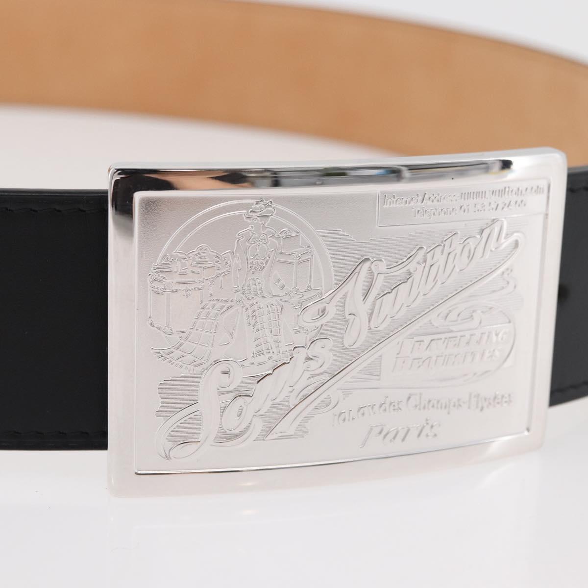 LOUIS VUITTON Ceinture Belt Leather 45.7"" Black LV Auth BA12472A