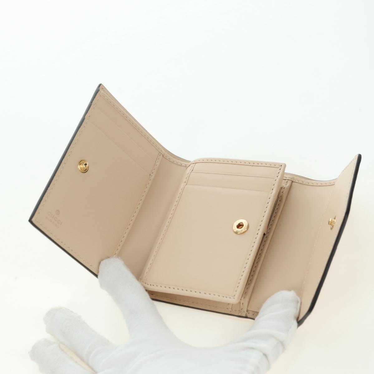 GUCCI GG Canvas Trifold Wallet Leather Beige Gold 772793 Auth BA12477M