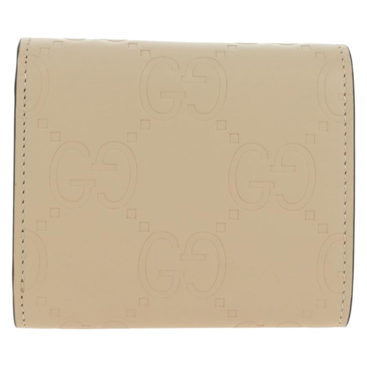 GUCCI GG Canvas Trifold Wallet Leather Beige Gold 772793 Auth BA12477M