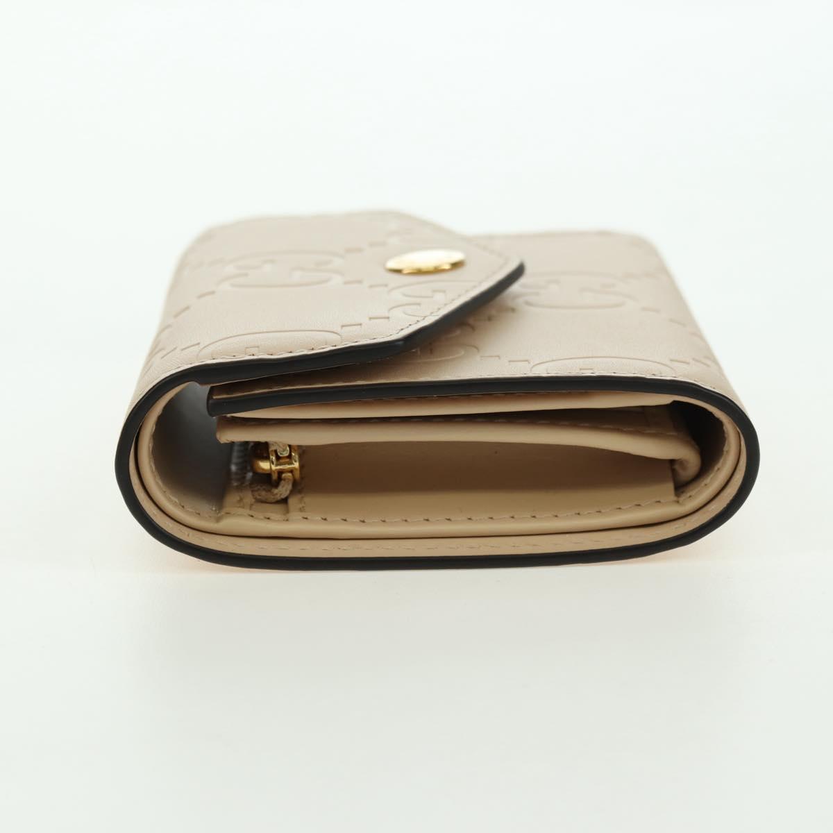 GUCCI GG Canvas Trifold Wallet Leather Beige Gold 772793 Auth BA12477M