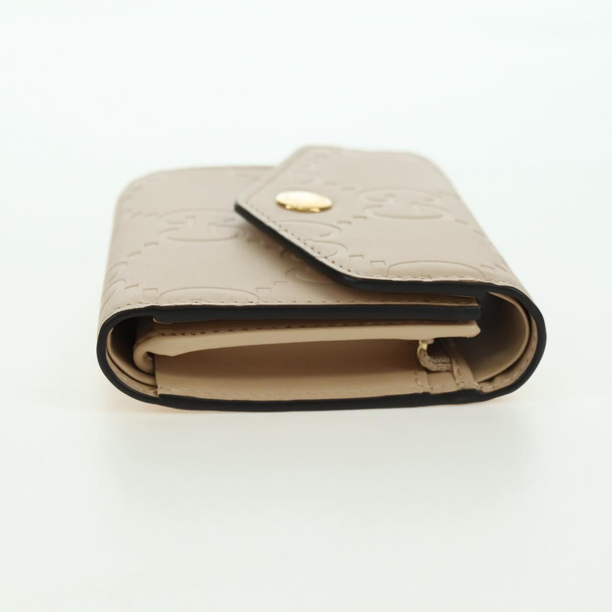 GUCCI GG Canvas Trifold Wallet Leather Beige Gold 772793 Auth BA12477M