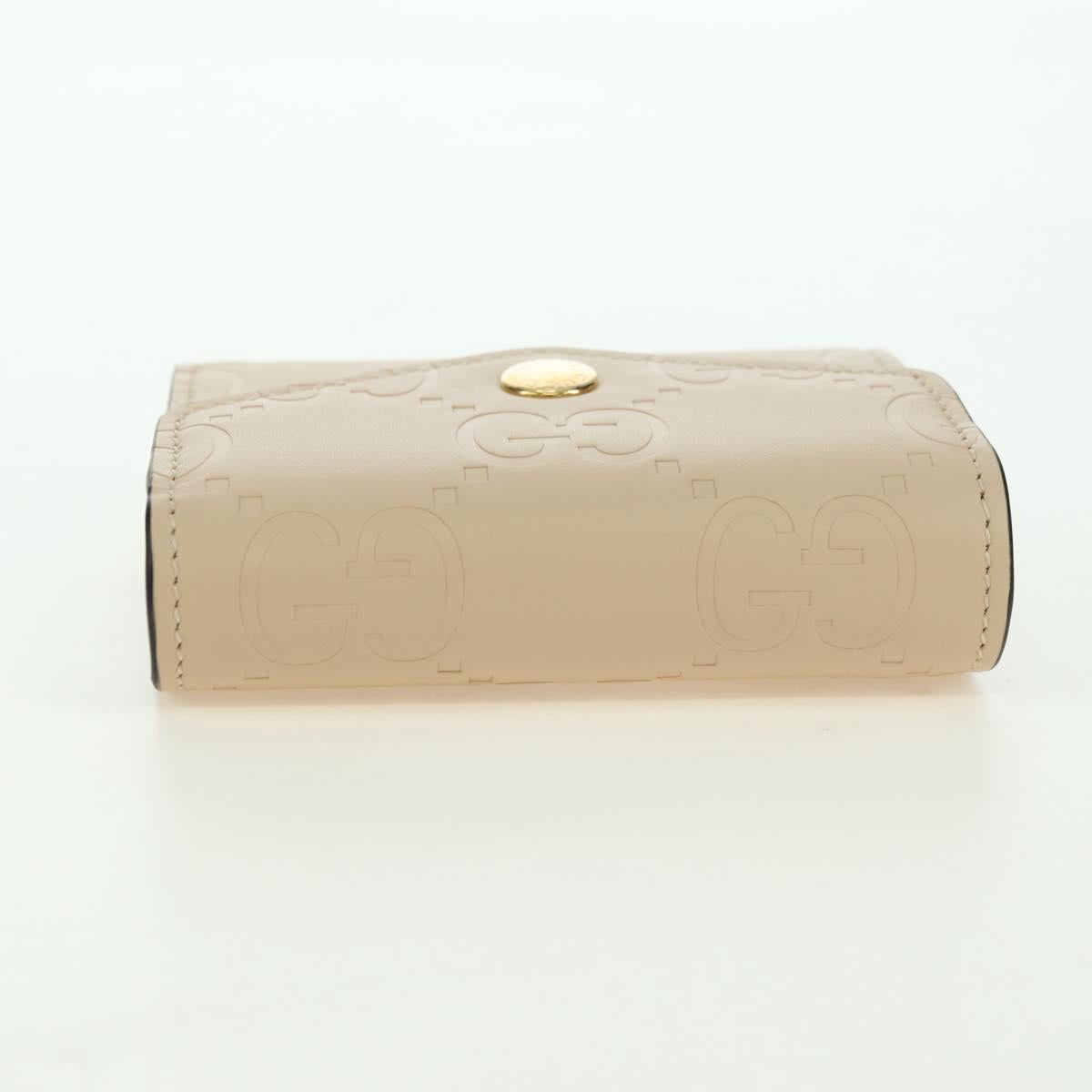 GUCCI GG Canvas Trifold Wallet Leather Beige Gold 772793 Auth BA12477M