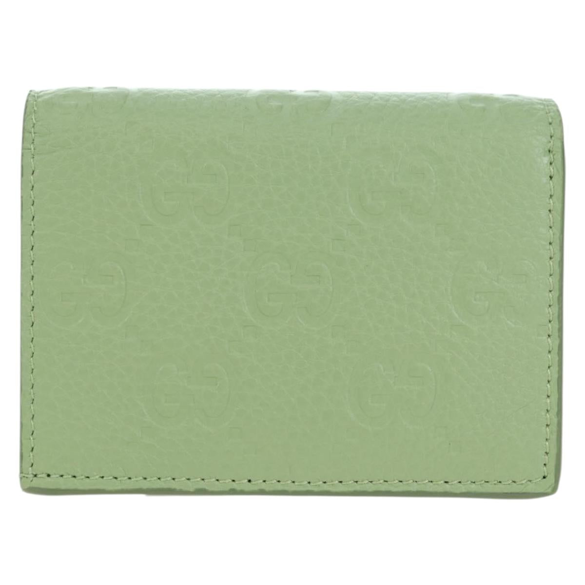 GUCCI GG Canvas Guccissima Bifold Wallet Leather Green Gold 815901 Auth BA12479M