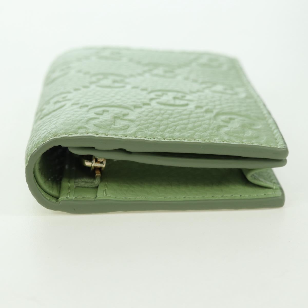 GUCCI GG Canvas Guccissima Bifold Wallet Leather Green Gold 815901 Auth BA12479M