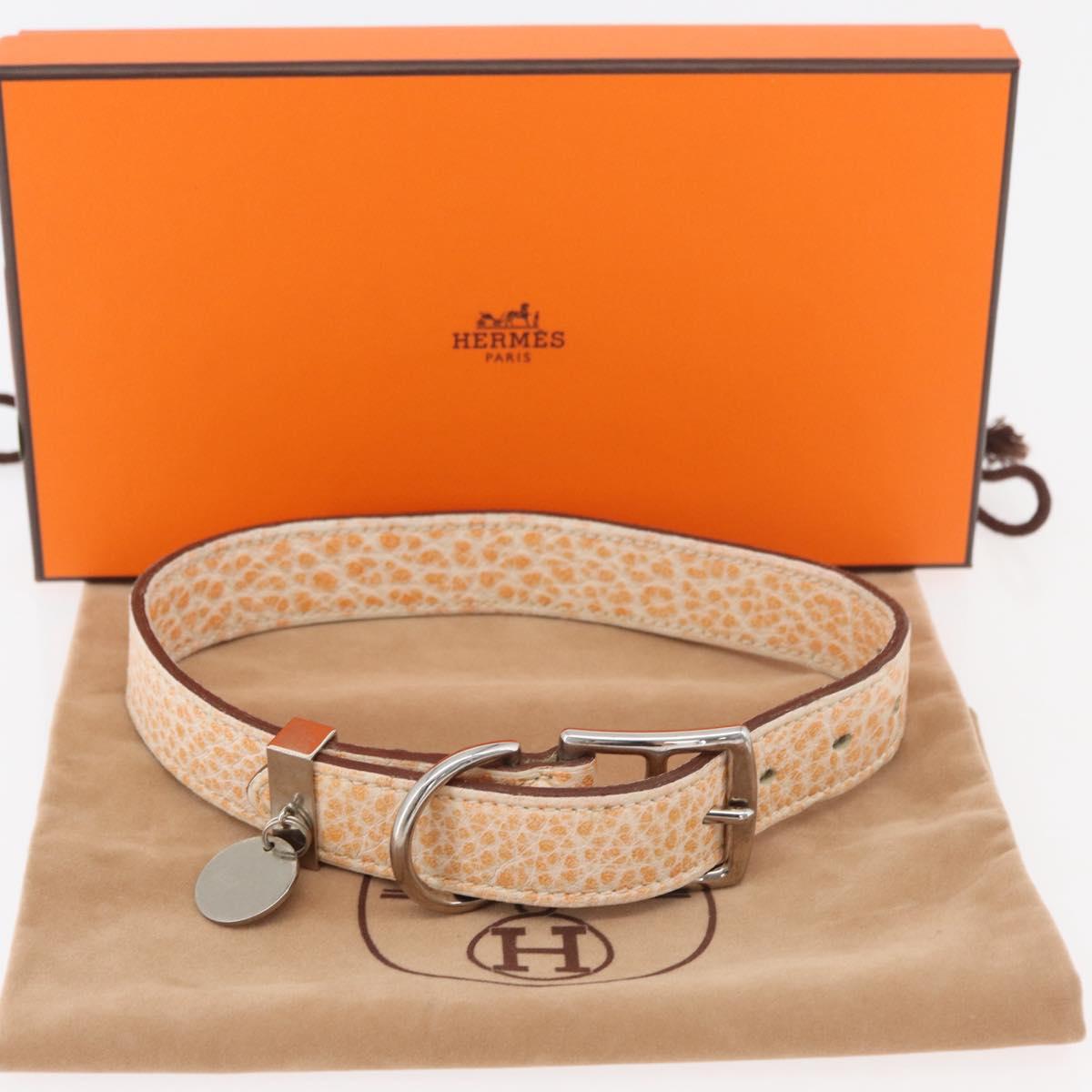 HERMES Collar Dog Leash Leather Orange Silver LV Auth BA12490V