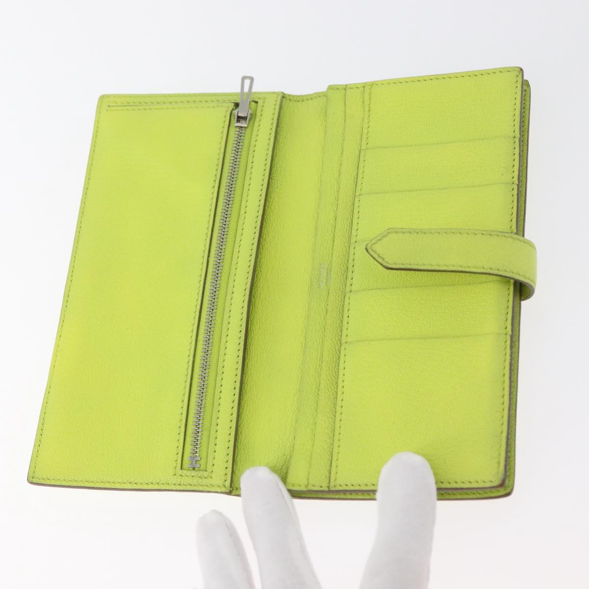 HERMES Bearn Soufflet Wallet Leather Green Auth BA12491A