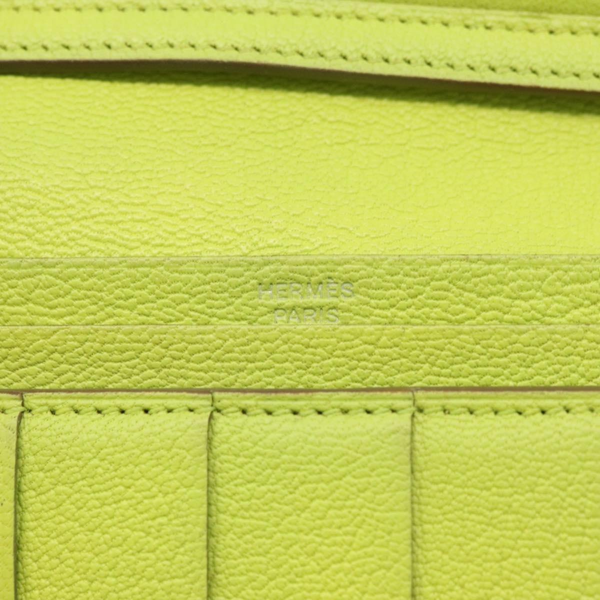 HERMES Bearn Soufflet Wallet Leather Green Auth BA12491A