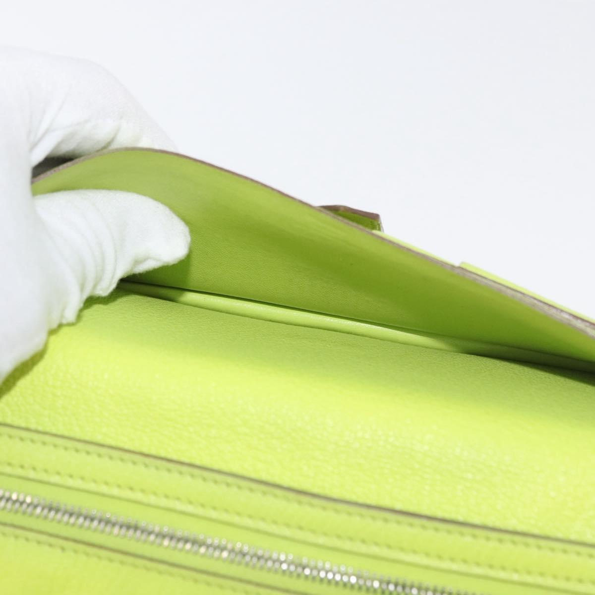 HERMES Bearn Soufflet Wallet Leather Green Auth BA12491A