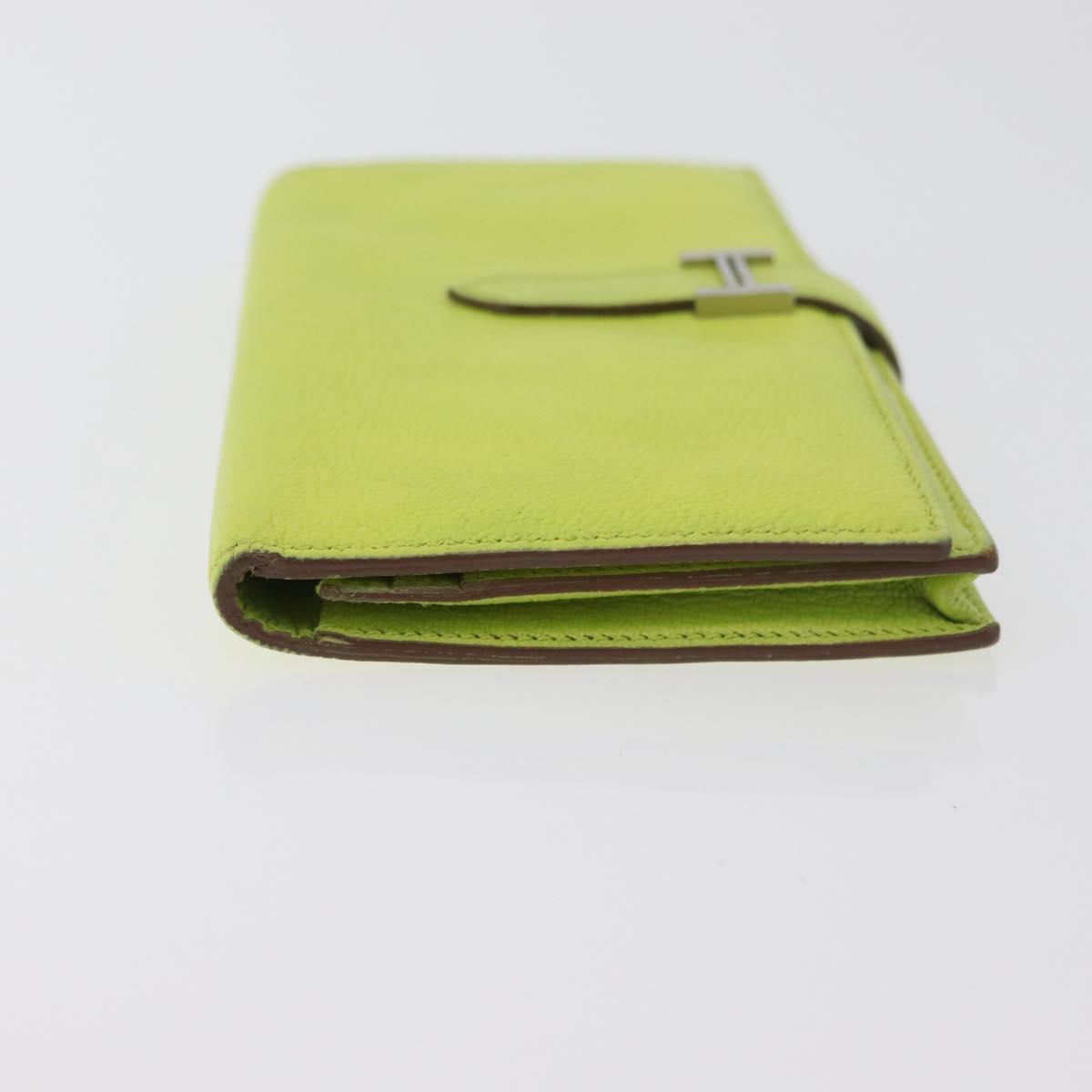 HERMES Bearn Soufflet Wallet Leather Green Auth BA12491A