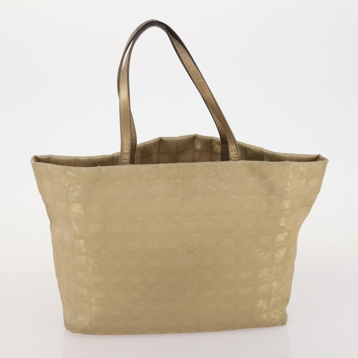 CHANEL Tote Bag Nylon 2 Set Silver Beige CC Auth BA12495