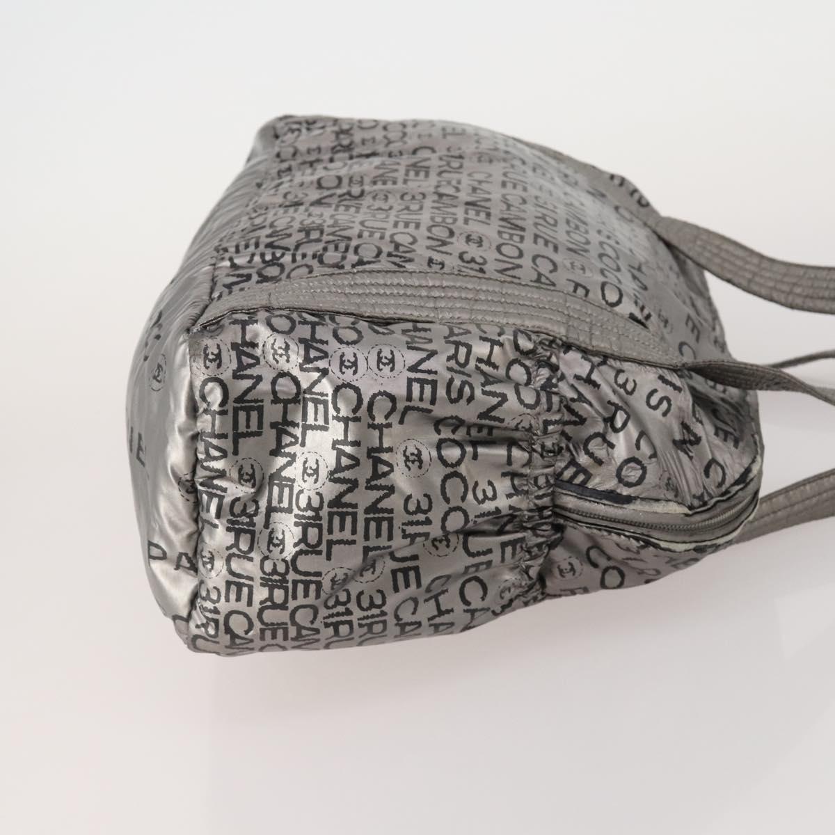 CHANEL Tote Bag Nylon 2 Set Silver Beige CC Auth BA12495