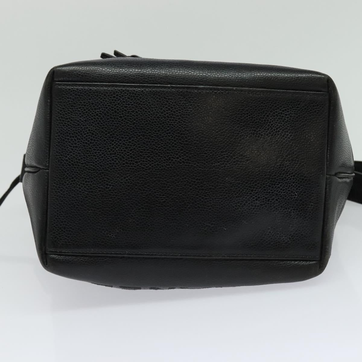 CHANEL Shoulder Bag Caviar Skin Black Silver CC Auth BA125