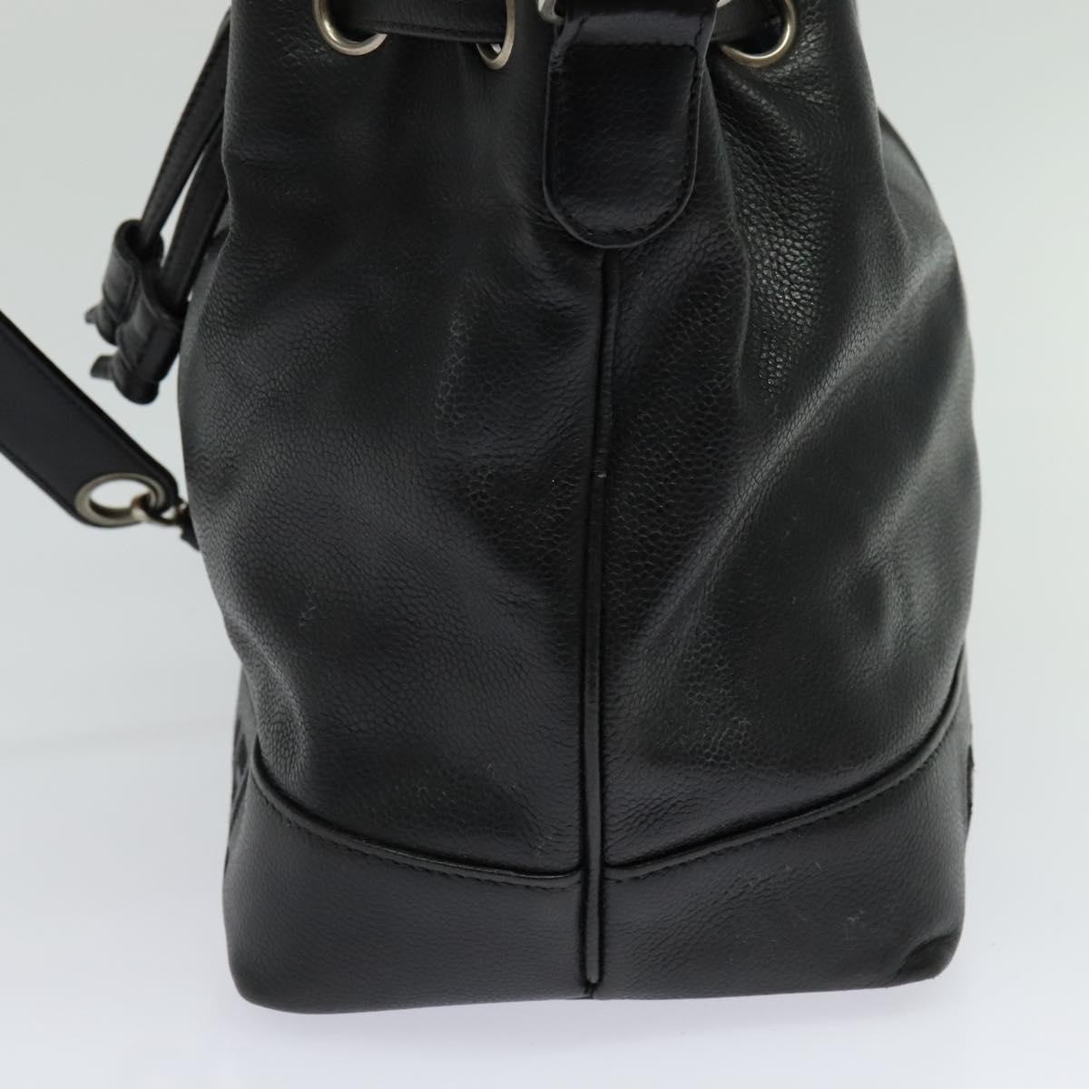 CHANEL Shoulder Bag Caviar Skin Black Silver CC Auth BA125