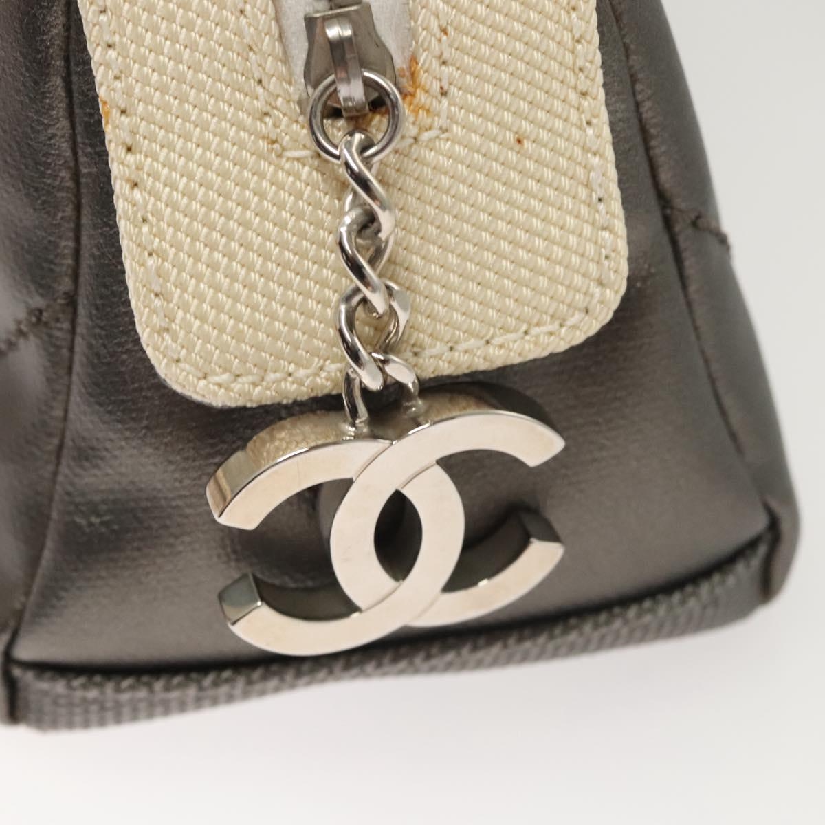 CHANEL Bicolore Pouch PVC Leather Gray CC Auth BA1250