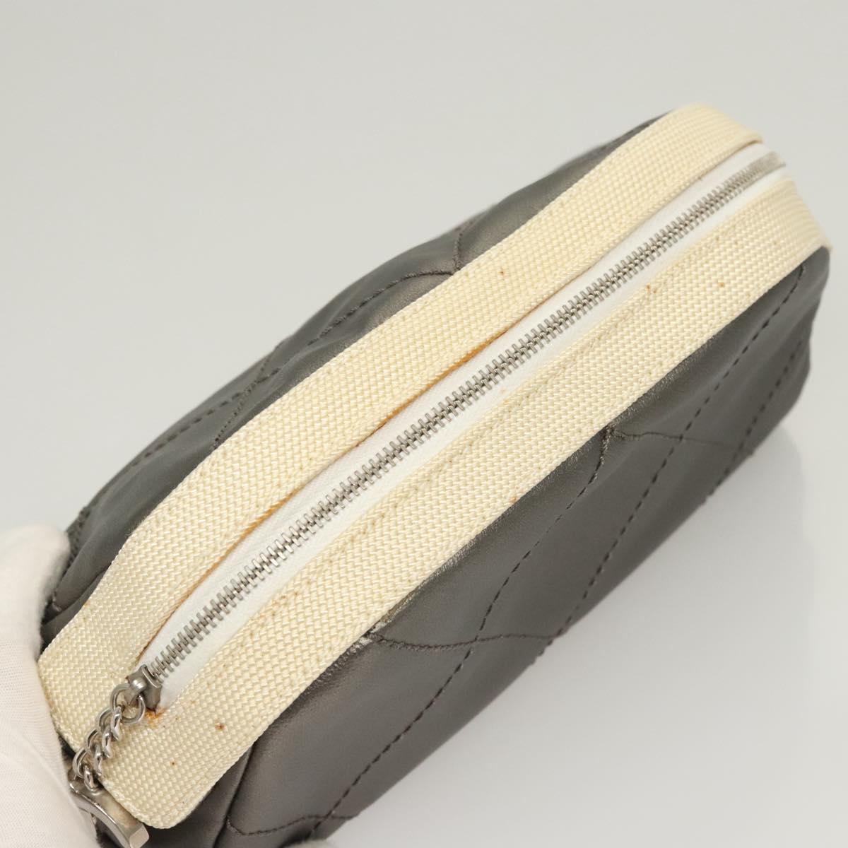 CHANEL Bicolore Pouch PVC Leather Gray CC Auth BA1250