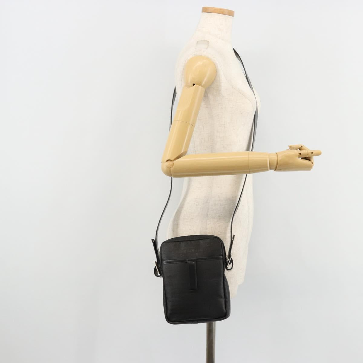 Christian Dior Shoulder Bag Coated Canvas Black Silver Auth BA12508A