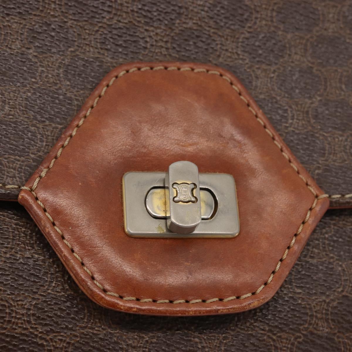 CELINE Macadam Canvas Hand Bag PVC Leather 2way Brown Gold Auth BA12509