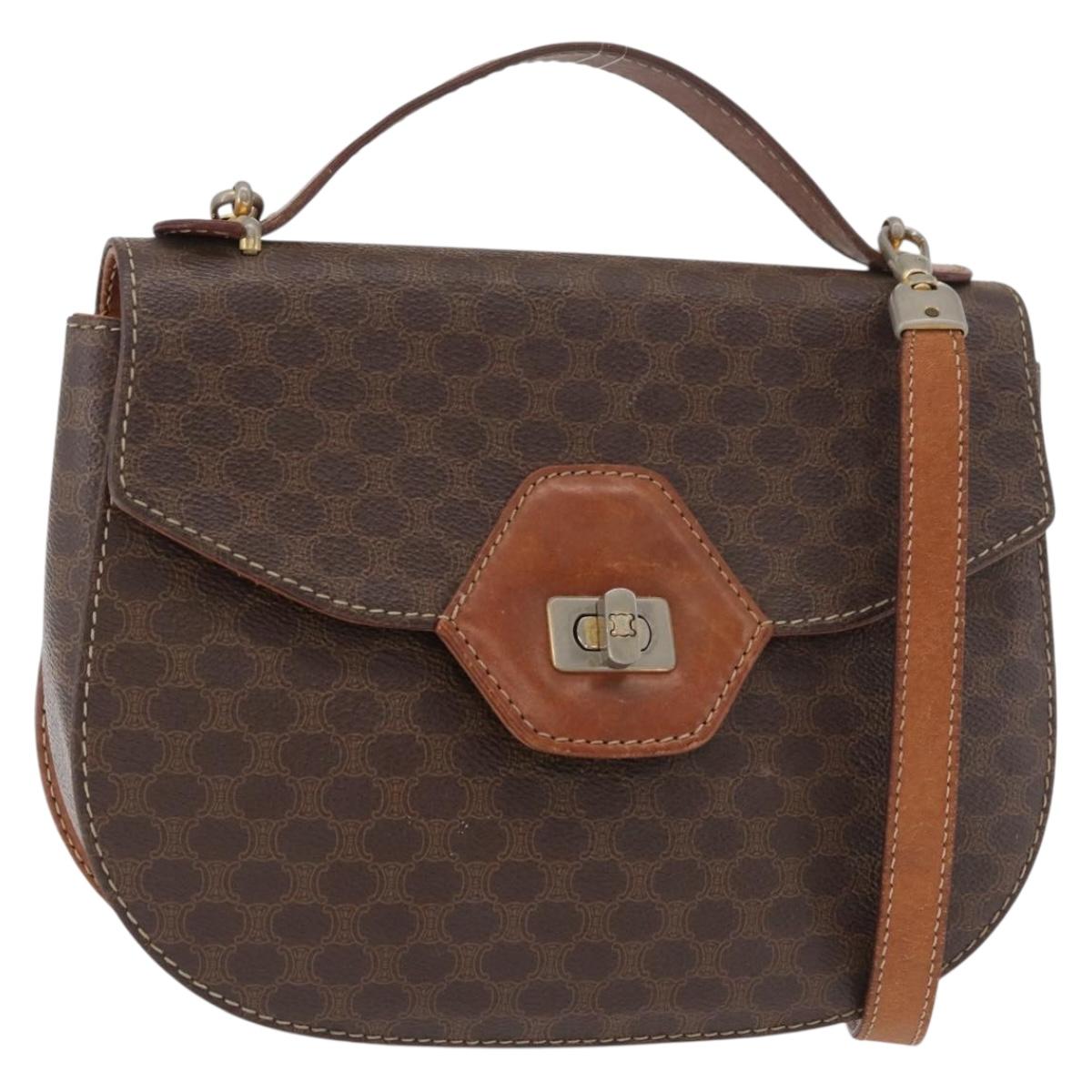 CELINE Macadam Canvas Hand Bag PVC Leather 2way Brown Gold Auth BA12509