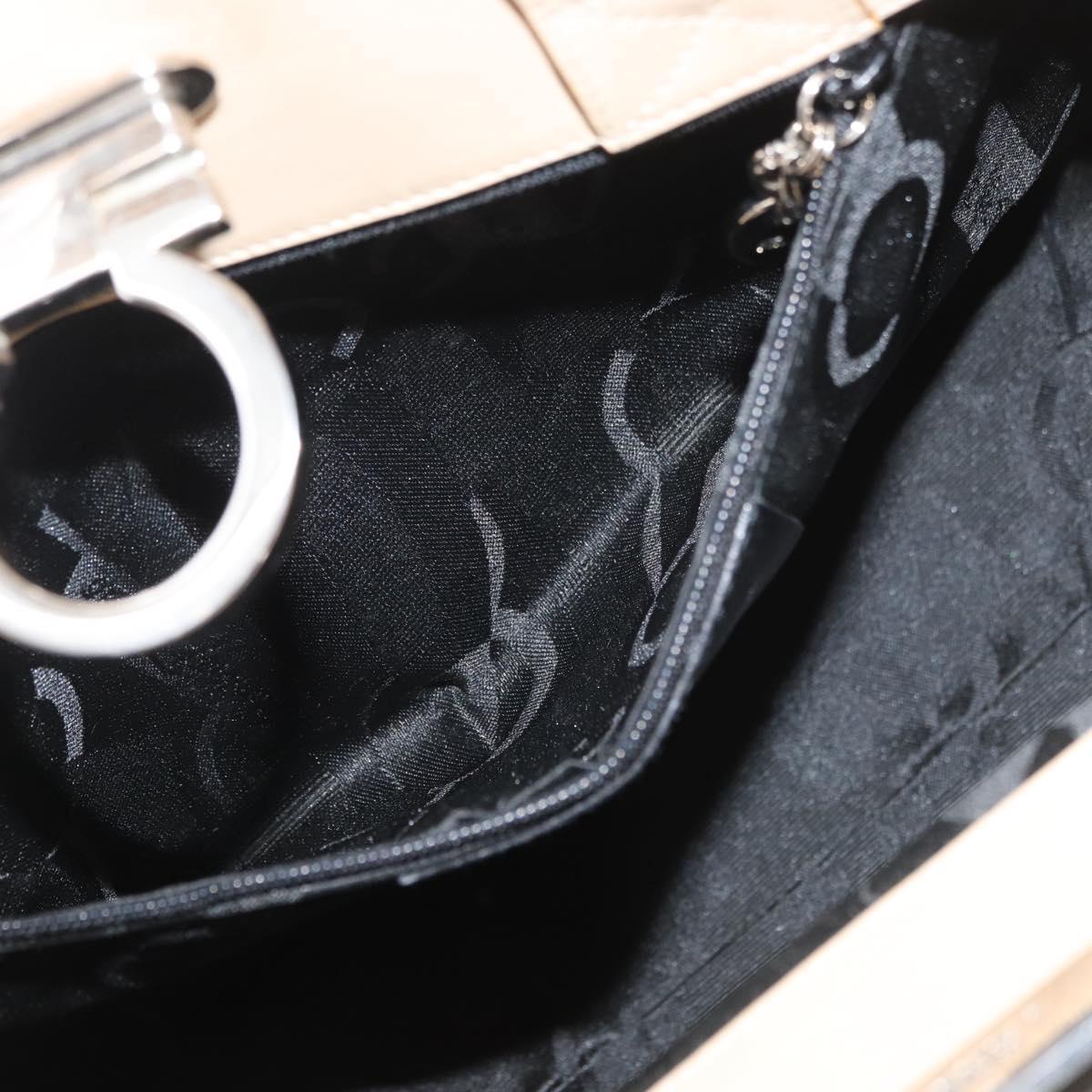 Salvatore Ferragamo Gancini Hand Bag Leather 2way Beige Silver Auth BA12510