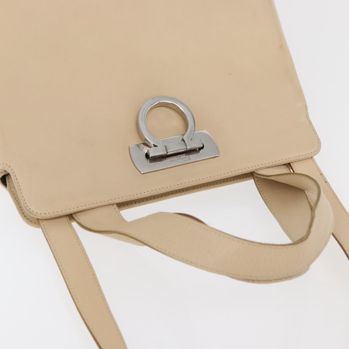Salvatore Ferragamo Gancini Hand Bag Leather 2way Beige Silver Auth BA12510