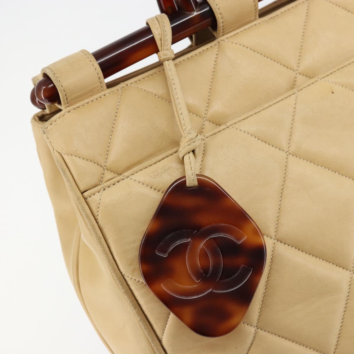 CHANEL Matelasse Hand Bag Lamb Skin Beige CC Auth BA12511