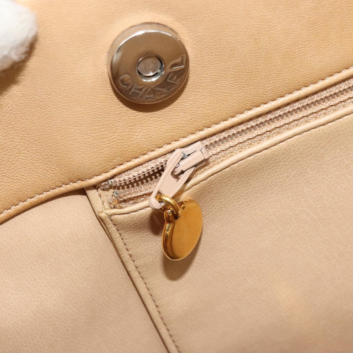 CHANEL Matelasse Hand Bag Lamb Skin Beige CC Auth BA12511