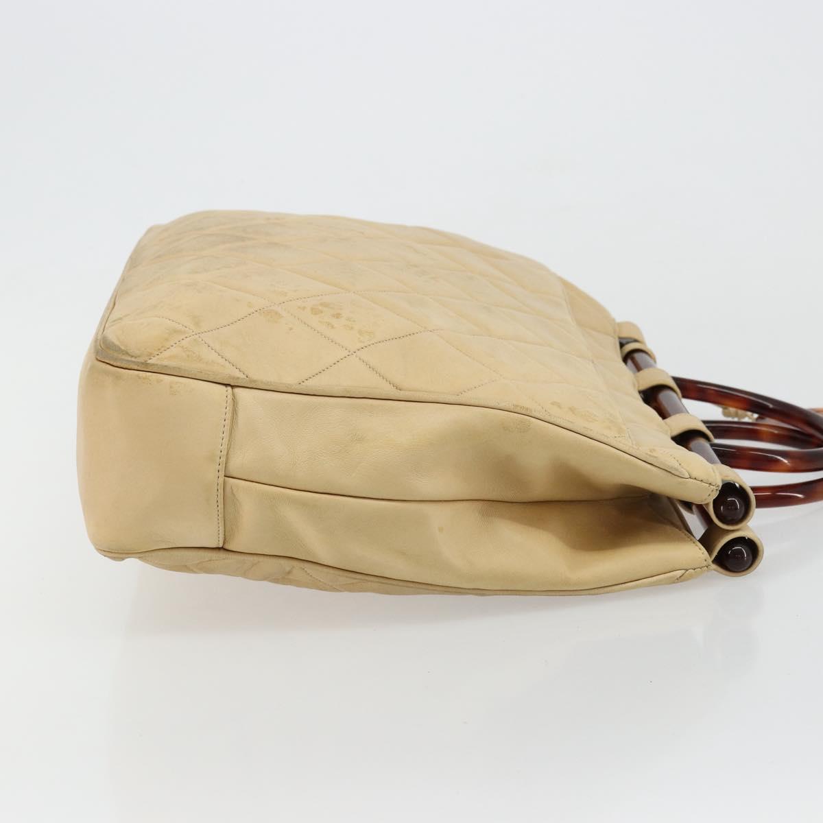 CHANEL Matelasse Hand Bag Lamb Skin Beige CC Auth BA12511