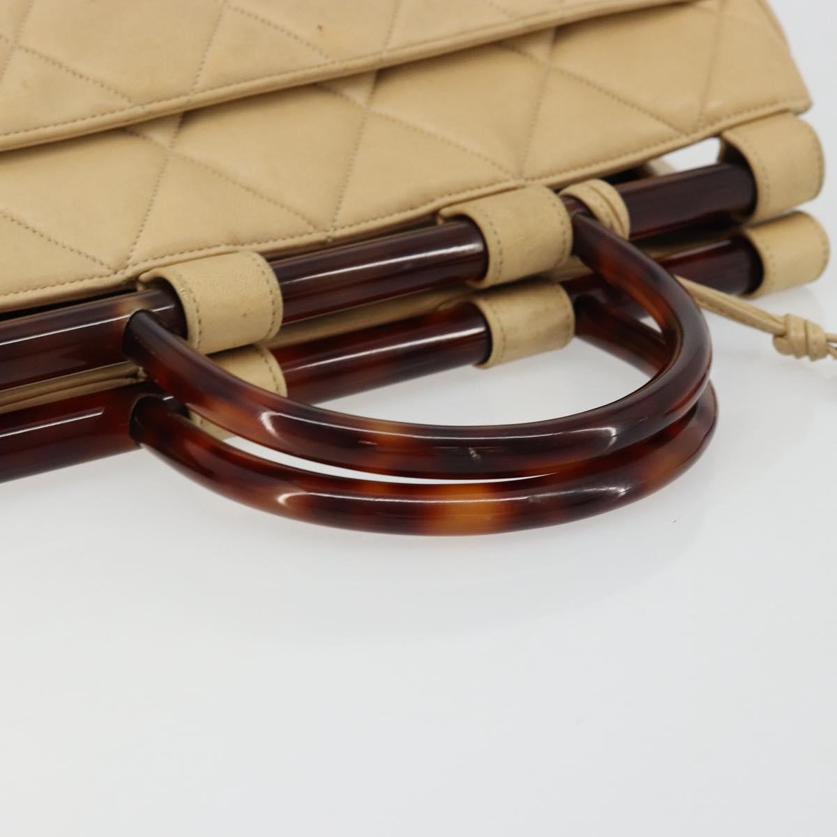 CHANEL Matelasse Hand Bag Lamb Skin Beige CC Auth BA12511