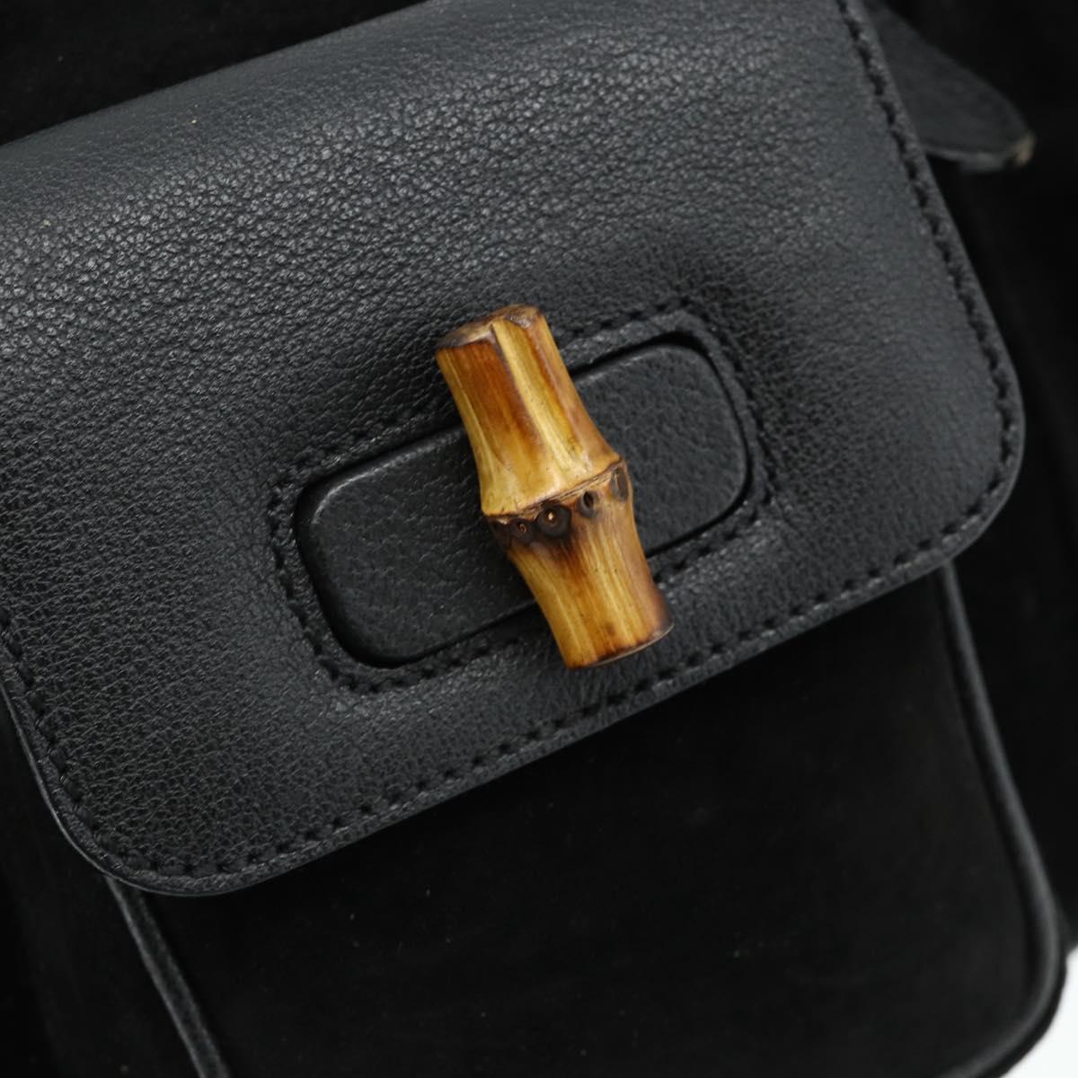 GUCCI Bamboo Backpack Suede Leather Black Gold Auth BA12515