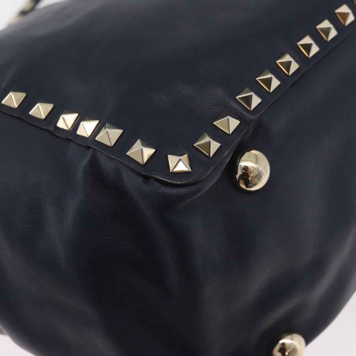 VALENTINO Tote Bag Leather 2way Navy Gold Auth BA12517A