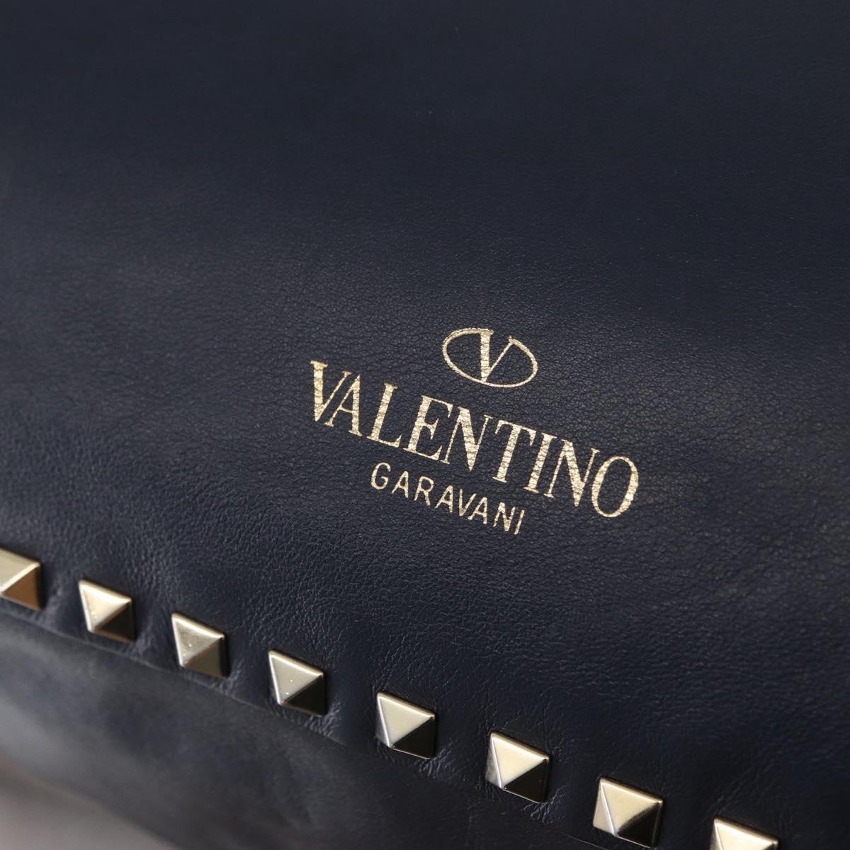VALENTINO Tote Bag Leather 2way Navy Gold Auth BA12517A