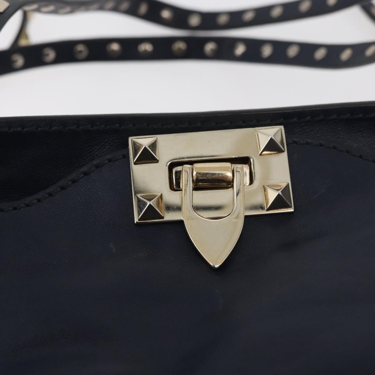 VALENTINO Tote Bag Leather 2way Navy Gold Auth BA12517A