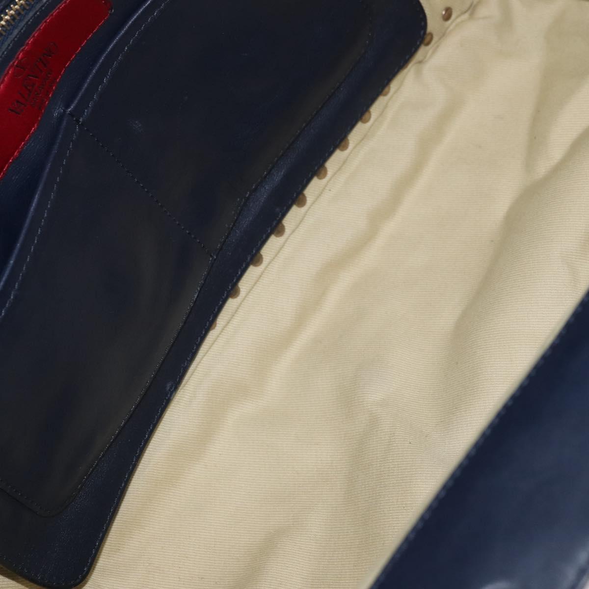 VALENTINO Tote Bag Leather 2way Navy Gold Auth BA12517A