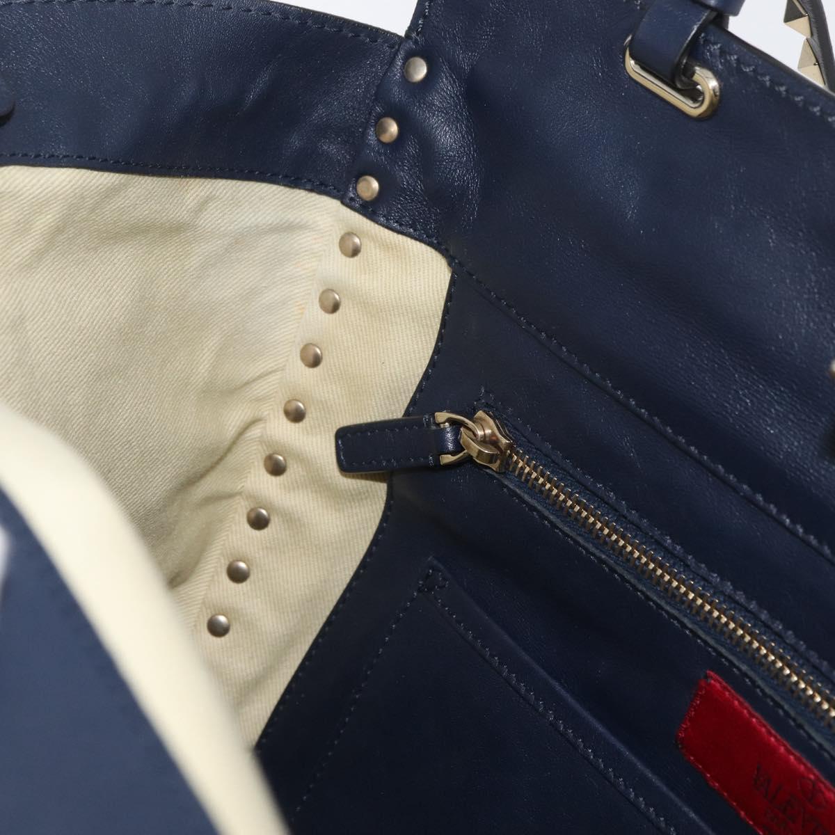 VALENTINO Tote Bag Leather 2way Navy Gold Auth BA12517A
