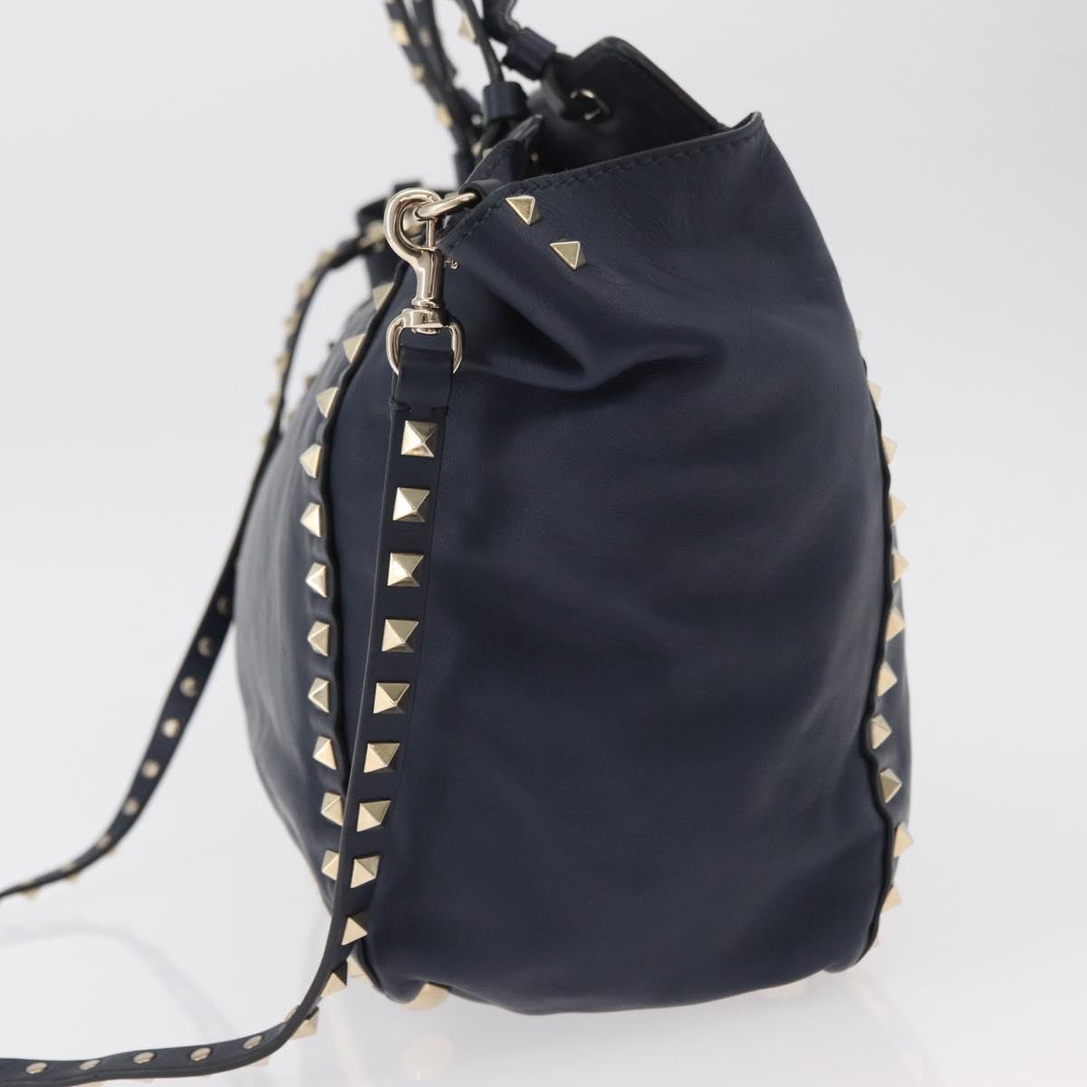VALENTINO Tote Bag Leather 2way Navy Gold Auth BA12517A
