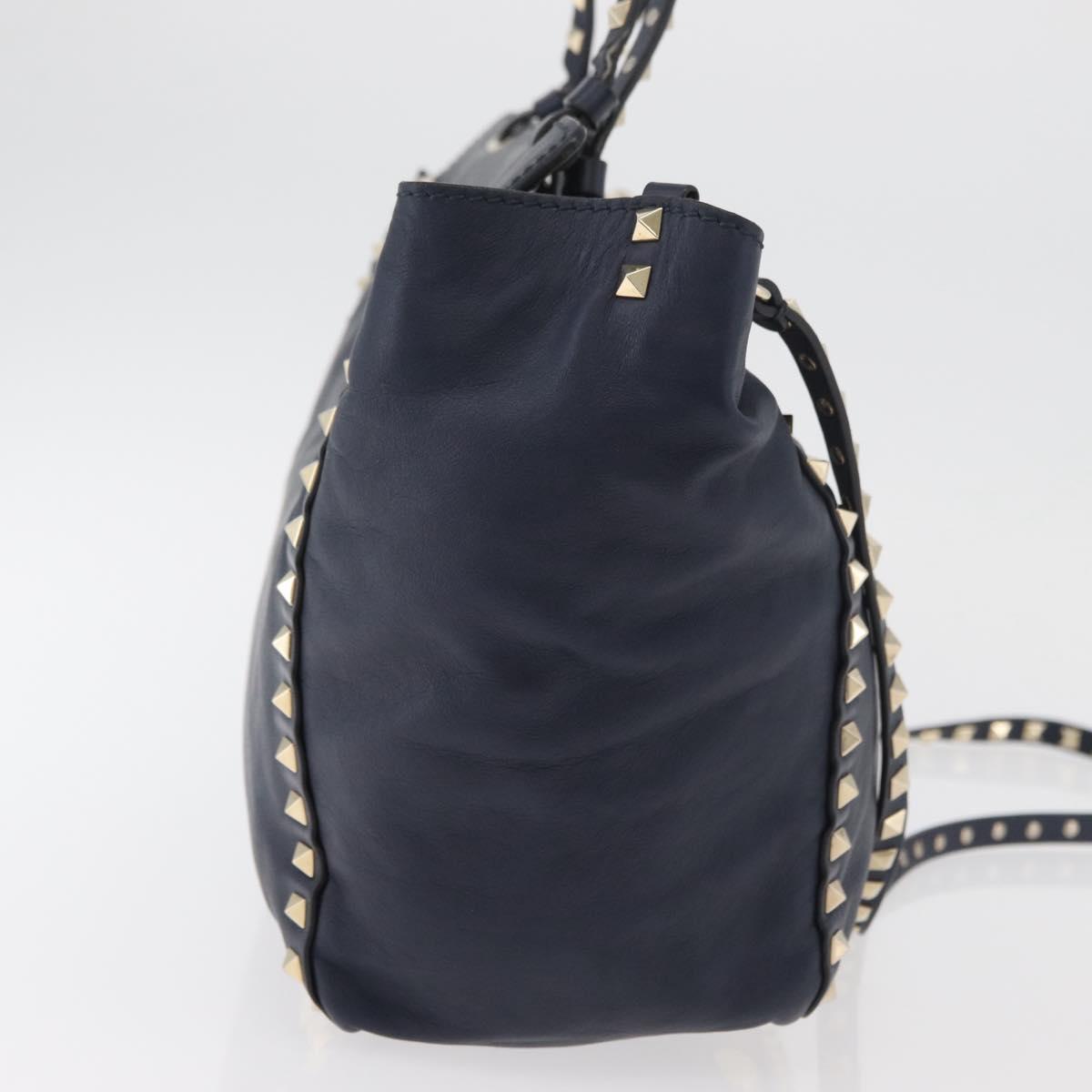 VALENTINO Tote Bag Leather 2way Navy Gold Auth BA12517A