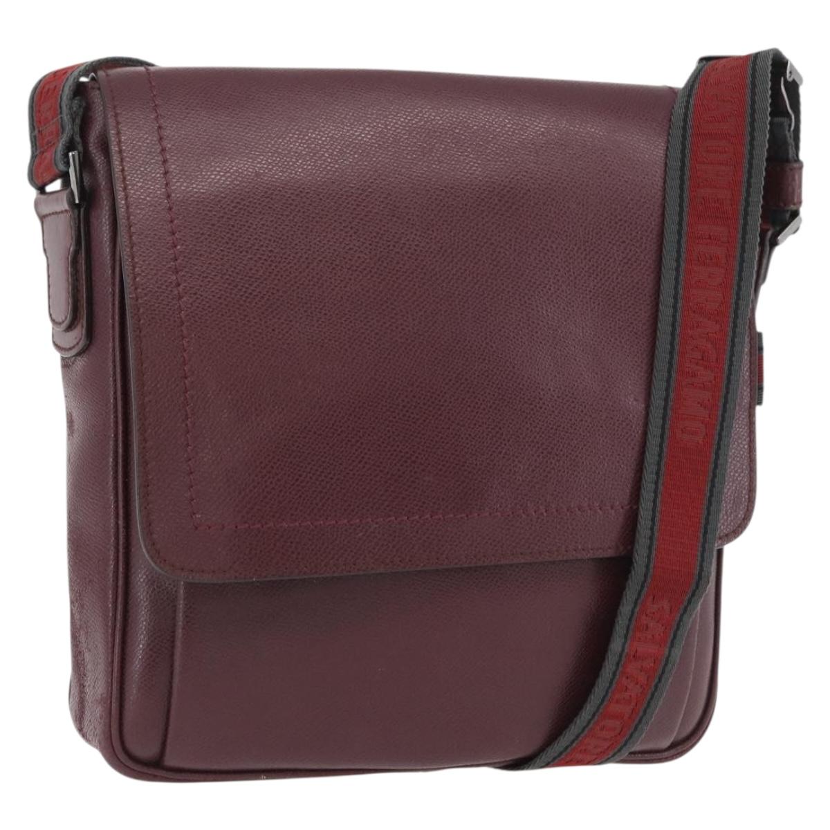 Salvatore Ferragamo Shoulder Bag Leather Bordeaux Silver Auth BA12518