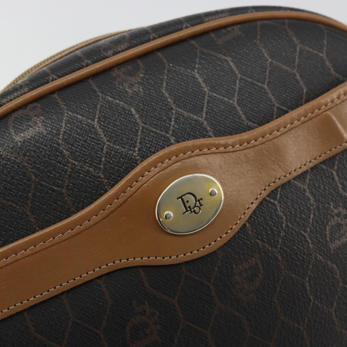 Christian Dior Honeycomb Canvas Shoulder Bag PVC Black Gold Auth BA12519