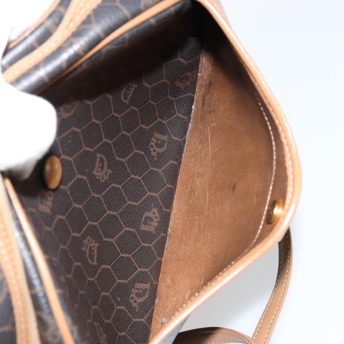 Christian Dior Honeycomb Canvas Shoulder Bag PVC Black Gold Auth BA12519