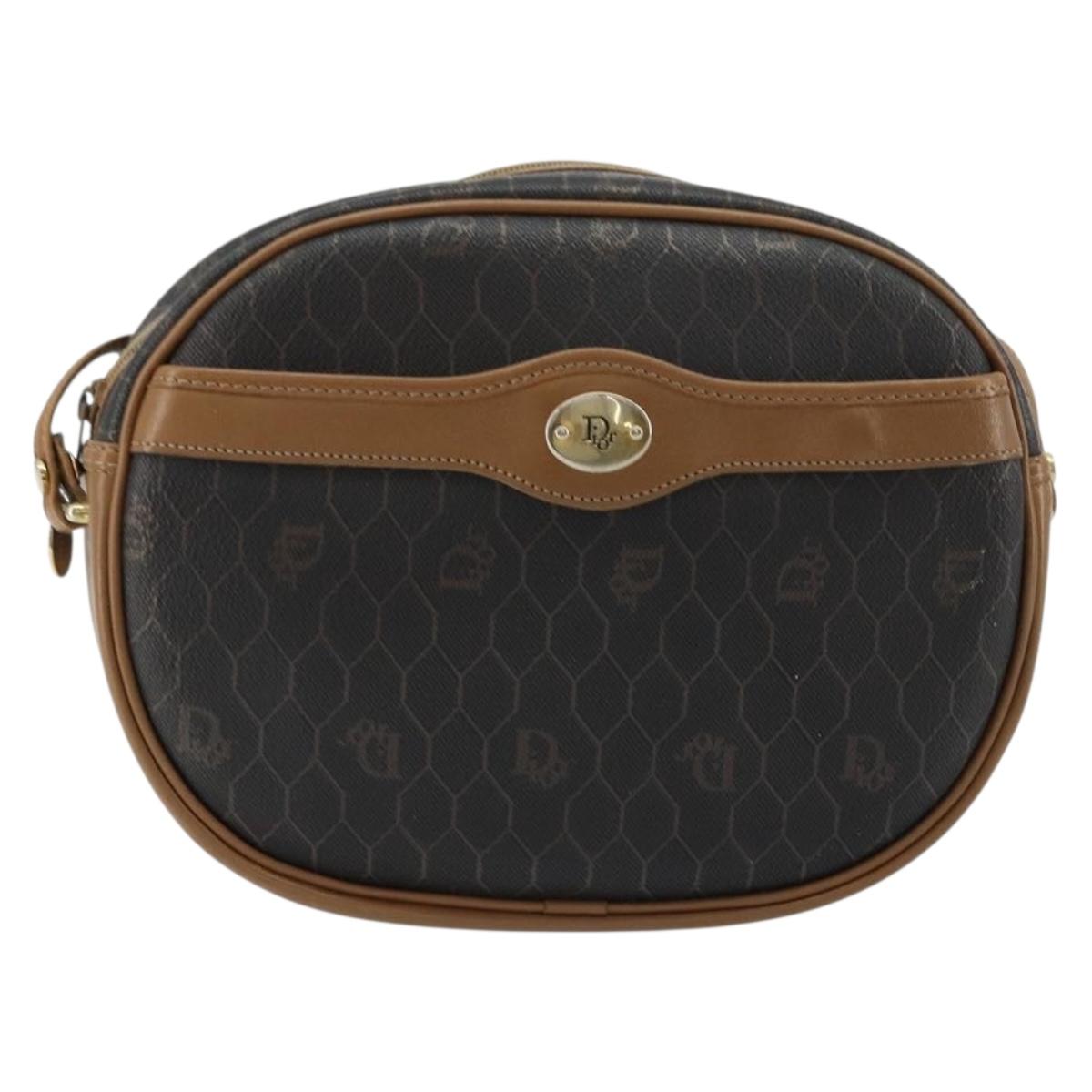 Christian Dior Honeycomb Canvas Shoulder Bag PVC Black Gold Auth BA12519