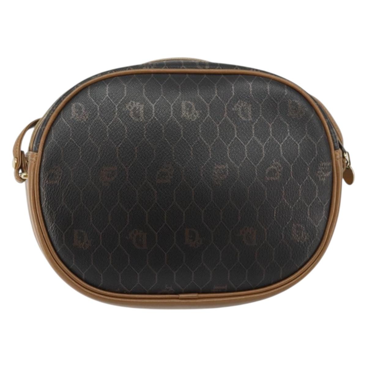 Christian Dior Honeycomb Canvas Shoulder Bag PVC Black Gold Auth BA12519